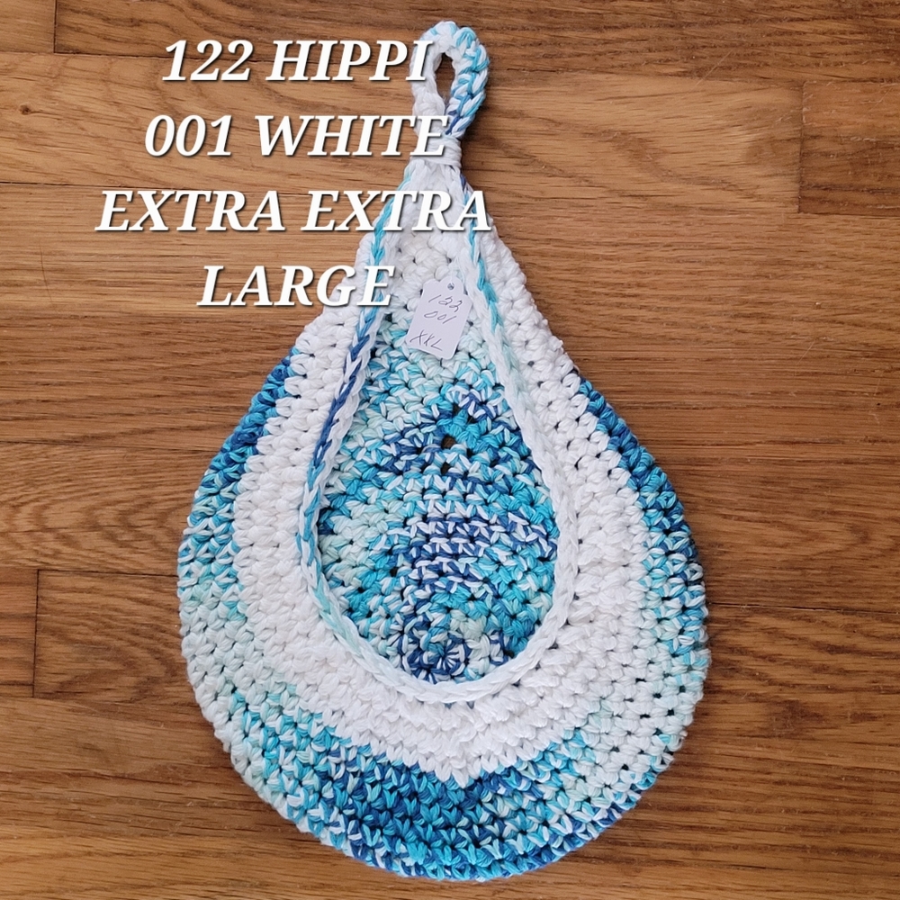 XX LARGE 122 HIPPI 001 WHITE HANDMADE CROCHETED  HANGING WALL STORAGE BASKET